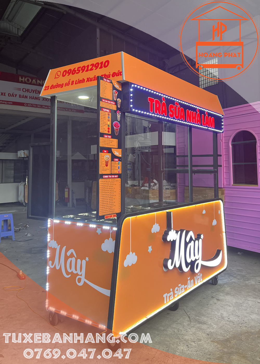Xe bán trà sữa bằng gỗ